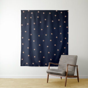 Tenture Bleu foncé et rose or pailleté étoiles étoilé