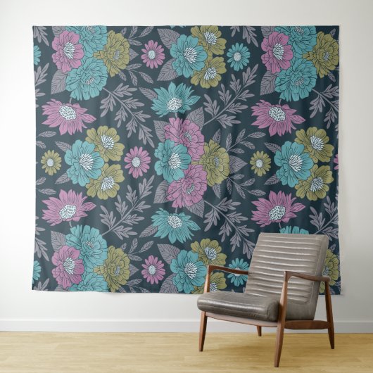 Tenture Bleu foncé, vert et violet (En situation (horizontale))