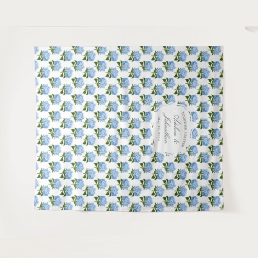 Tenture Bleu Hydrangea Mariage à motif fond (Devant (Horizontal))