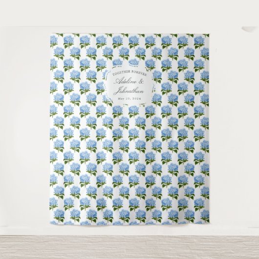 Tenture Bleu Hydrangea Mariage à motif fond (Devant)