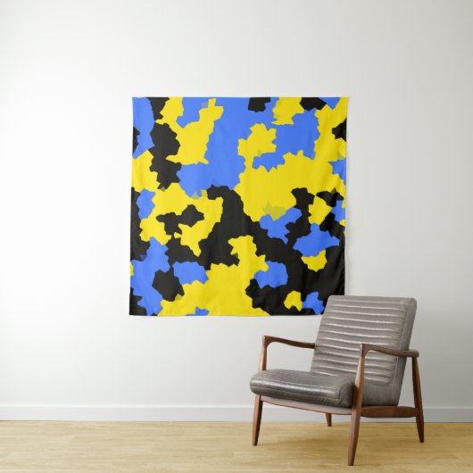 Tenture Bleu Jaune Noir Conception abstraite (En situation)