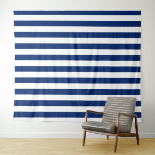 Tenture Bleu marine avec motif rayure blanche classique