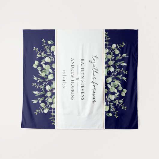 Tenture Bleu marine Eucalyptus Mariage Ensemble Pour Toujo (Devant (Horizontal))