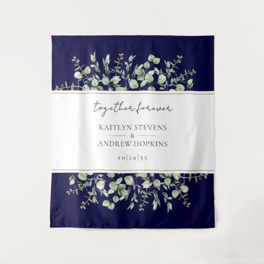 Tenture Bleu marine Eucalyptus Mariage Ensemble Pour Toujo (Devant)