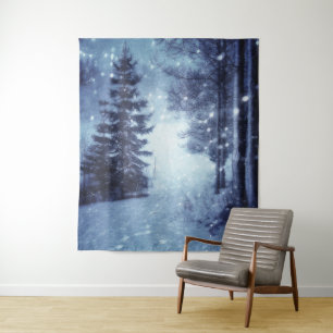 Tenture Bleu Moonlit Forêt magique Scène d'hiver