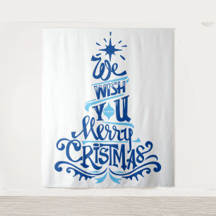 Tenture Bleu Noël arbres dire voeux salutations