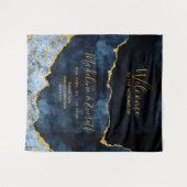 Tenture Bleu Nuit Or Feuille Agate Marbre Mariage Bienvenu (Devant (Horizontal))