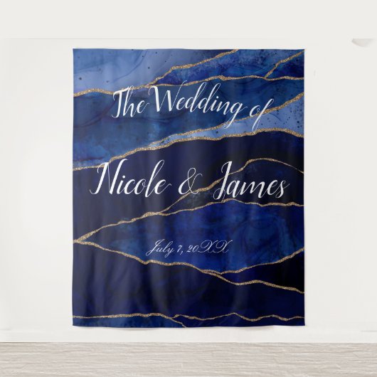 Tenture Bleu & Or Agate moderne Glam Minimal Mariage Tap (Devant)