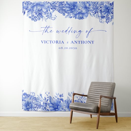 Tenture Bleu Porcelain Mariage Backdrops (En situation)