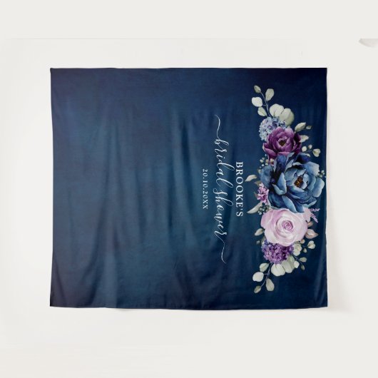 Tenture Bleu poussiéreux Violet Navy Lilac Fleurs Mariage (Devant (Horizontal))