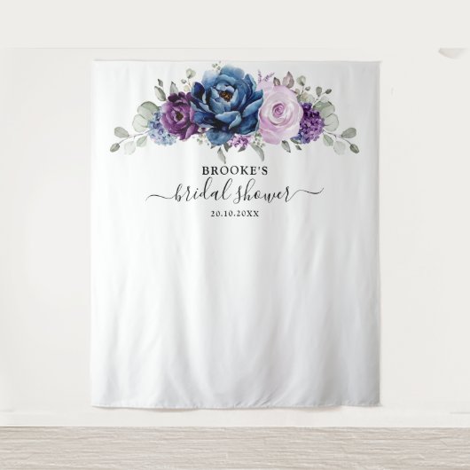 Tenture Bleu poussiéreux Violet Navy Lilac Fleurs Mariage (Devant)