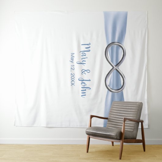 Tenture Bleu Ruban Mariage d'infinité en argent arrière-pl (En situation (horizontale))