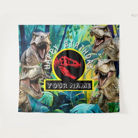 Tenture Bleu tropical T Rex fond (Devant (Horizontal))