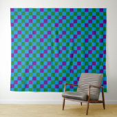 Tenture Bleu Vert Motif à Carreaux Design Violet  (En situation (horizontale))