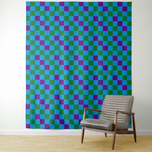 Tenture Bleu Vert Motif à Carreaux Design Violet  (En situation)