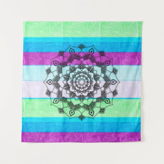 Tenture bleu violet vert Mandala Mur Art (Devant (Horizontal))