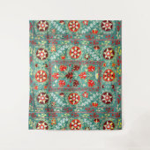 TENTURE BLEUE ROUGE BLANC ANTIQUE BLANCHE FLORALE UZBEK EM (Devant)