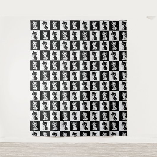 Tenture Bloc de monogramme noir blanc pour chat (Devant)