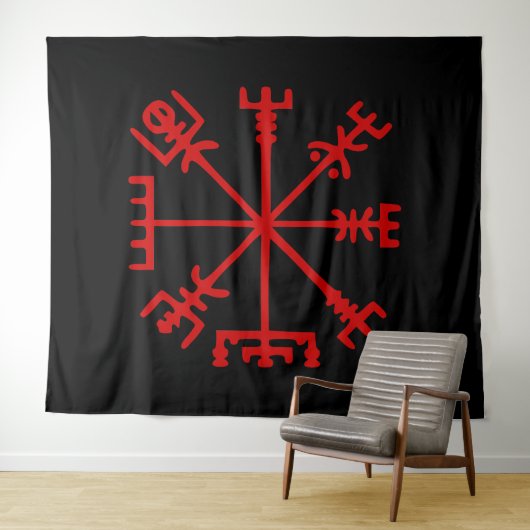 Tenture Blood Red Vegvísir (Viking Compass) (En situation (horizontale))
