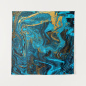 Tenture Blue and gold marbling pattern. Golden marble liqu (Devant (Horizontal))