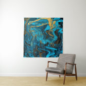 Tenture Blue and gold marbling pattern. Golden marble liqu (En situation (horizontale))
