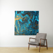 Tenture Blue and gold marbling pattern. Golden marble liqu (En situation)