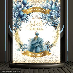 Tenture Blue and Gold Sweet 16 Anniversaire de fête