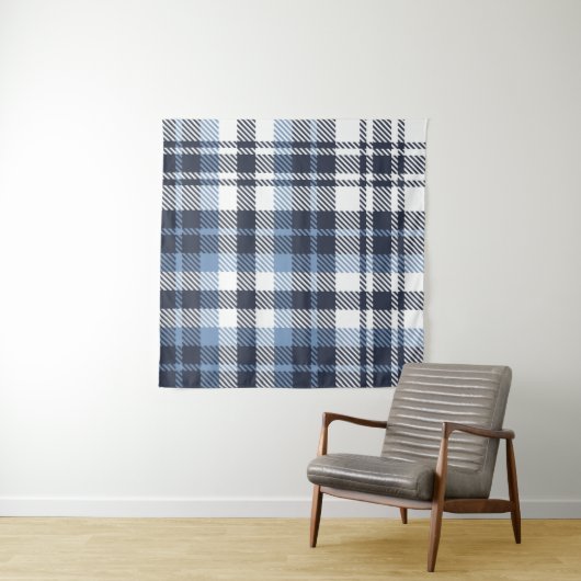 Tenture Blue and White modern tartan plaid Scottish seamle (En situation (horizontale))