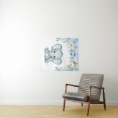 Tenture Blue floral Elephant Nursery Baby Boy Tapestry (En situation (horizontale))
