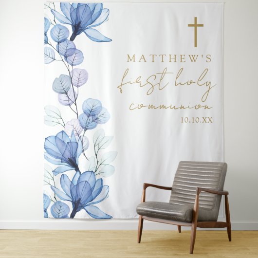 Tenture Blue Floral First Holy Communion Fond d'écran (En situation)