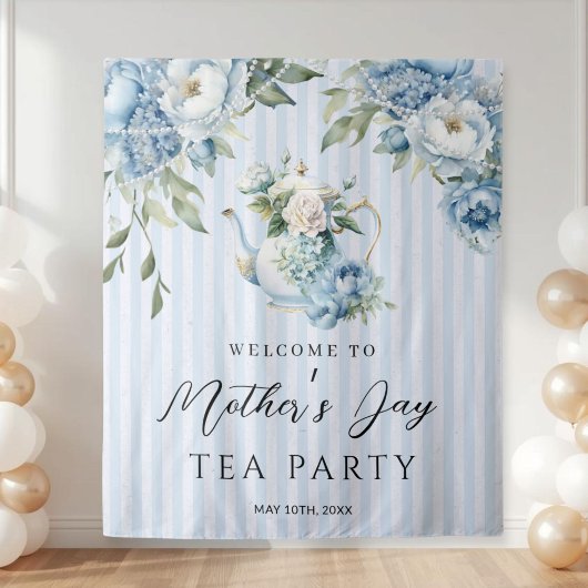 Tenture Blue Floral Mother's Day Tea Party Backdrop