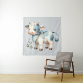Tenture Blue Gingham Baby Cow Pastel Farm Aesthetic (En situation)