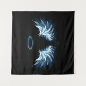 Tenture Blue Glowing Angel Wings on black background (Devant)