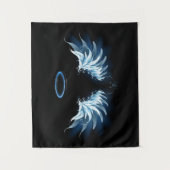 Tenture Blue Glowing Angel Wings on black background (Devant)