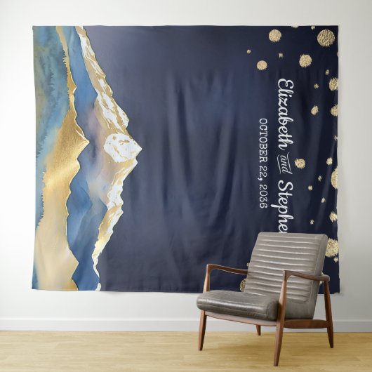 Tenture Blue Golden Mountains Mariage Photo Booth Backdrop (En situation (horizontale))