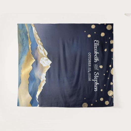 Tenture Blue Golden Mountains Mariage Photo Booth Backdrop (Devant (Horizontal))