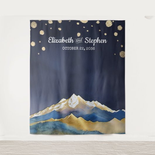 Tenture Blue Golden Mountains Mariage Photo Booth Backdrop (Devant)