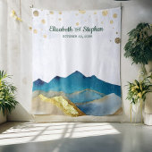 Tenture Blue Golden Mountains Mariage Photo Booth Backdrop