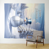 Tenture Blue Hat Snowman Holiday Backdrop (En situation (horizontale))