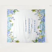 Tenture Blue Hydrangea Floral Mariage Photo Booth fond (Devant (Horizontal))