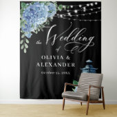 Tenture Blue Hydrangea Lantern Boho Mariage photo fond (En situation)