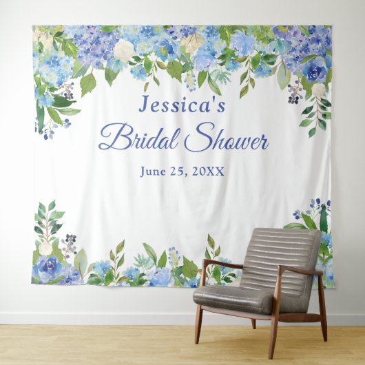 Tenture Blue Hydrangeas Fête des mariées Photo Booth Backd (En situation (horizontale))