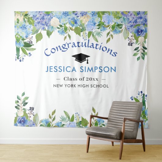 Tenture Blue Hydrangeas Floral Graduation Photo fond (En situation (horizontale))