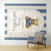 Tenture Blue Jean Teddy Bear 1st Birthday Photo Backdrop (En situation (horizontale))