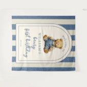 Tenture Blue Jean Teddy Bear 1st Birthday Photo Backdrop (Devant (Horizontal))