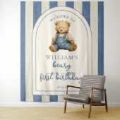 Tenture Blue Jean Teddy Bear 1st Birthday Photo Backdrop (En situation)