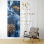 Tenture Blue Modern Floral 50th Anniversary Photo fond (En situation)