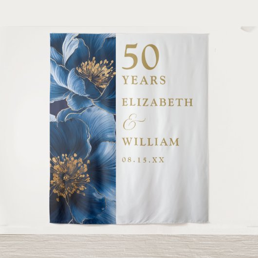 Tenture Blue Modern Floral 50th Anniversary Photo fond (Devant)