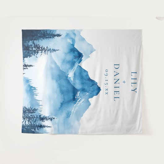 Tenture Blue Mountains Mariage Photo Booth Backdrop (Devant (Horizontal))