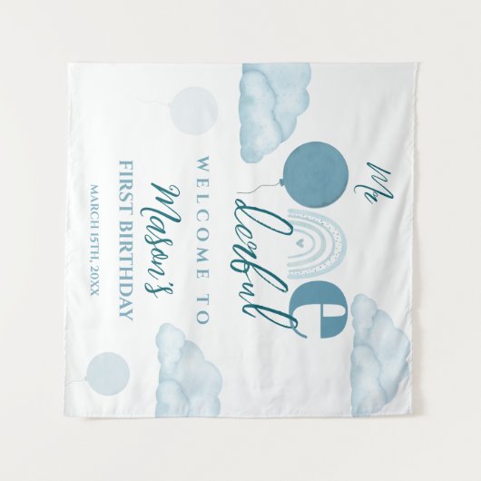 Tenture Blue Mr Onederful Sky Cloud 1st Birthday  (Devant (Horizontal))
